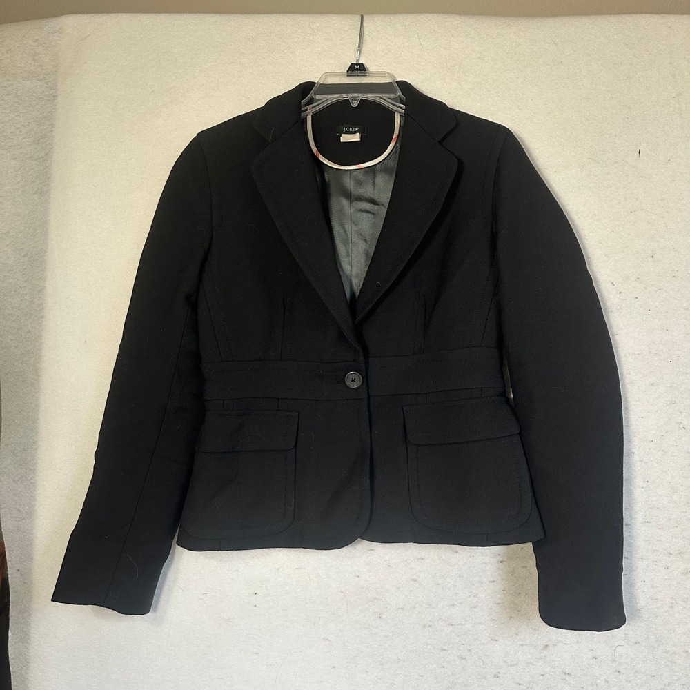 J.Crew Womens Black Wool Blend Single Button Blazer Jacket Size 6 Professional